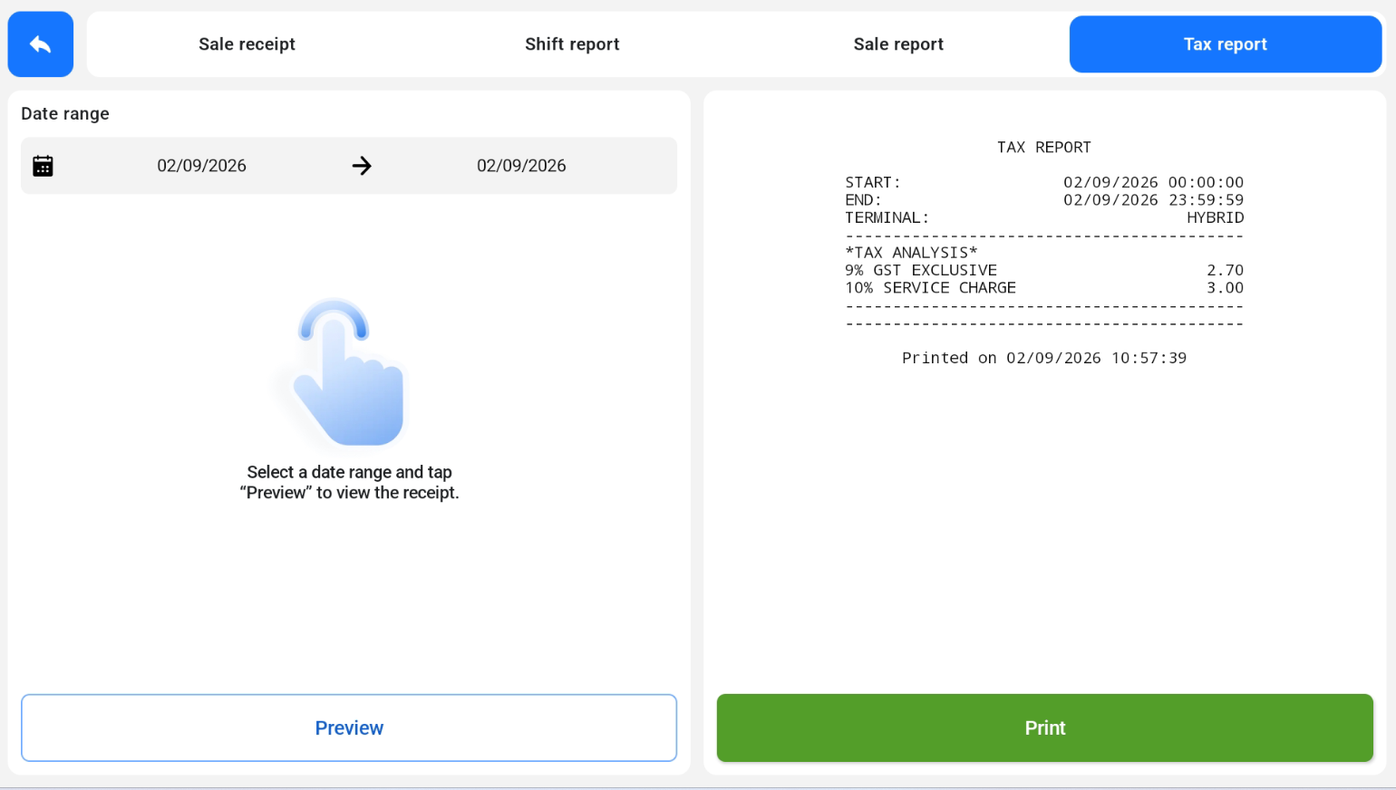 Tax Report in POS Mode