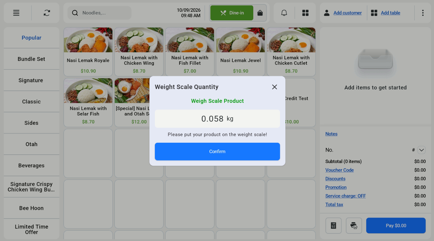 Integrated weighing scale with Automatic Weighing off and on