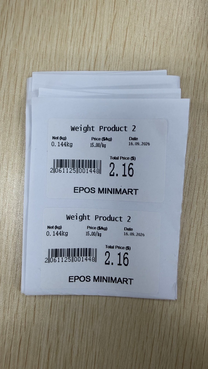 Barcoded weighing scale label scanned into the cart