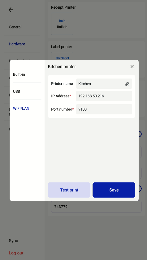 Setting up a kitchen printer