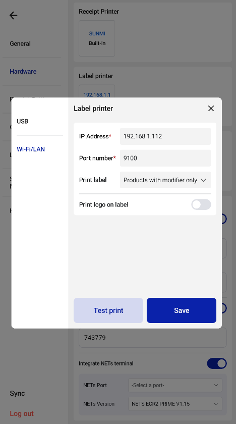 Setting up a label printer