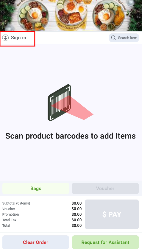 Retail Kiosk checkout page with the Sign In button