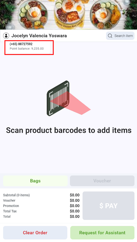 Customer phone number and points details