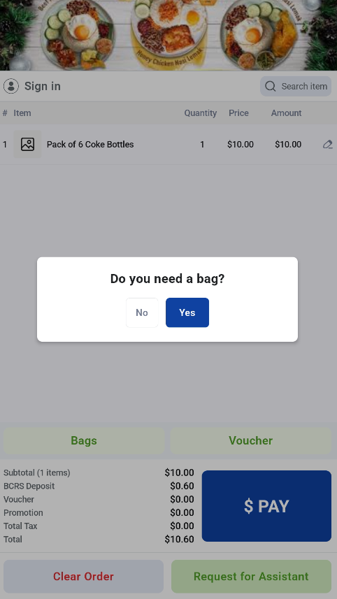 Plastic bag prompt and bag selection