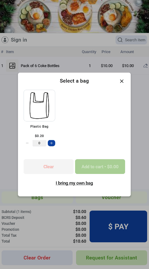 Plastic bag prompt and bag selection