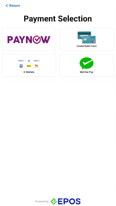Payment selection screen
