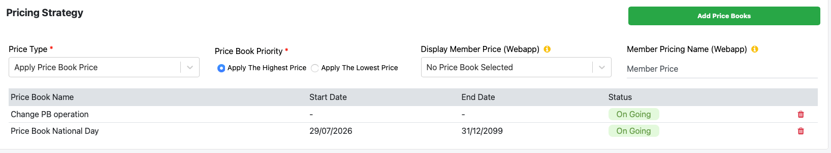 Pricing Strategy settings in EPOS Backend
