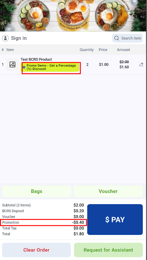 Promotion applied to an item in the cart