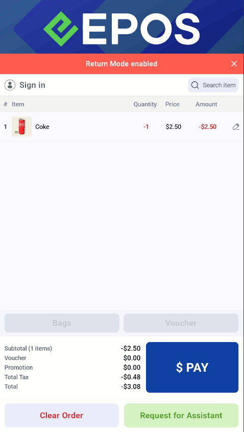Return order screens on the Retail Kiosk