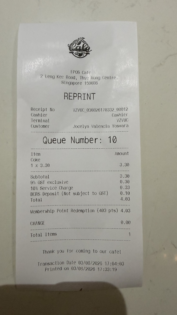 Reprinted receipt slip