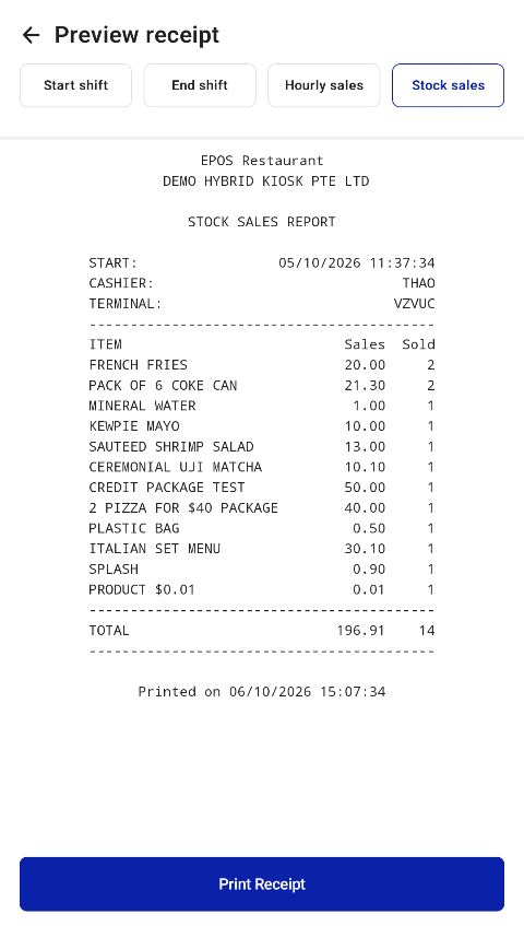 Stock sales report preview