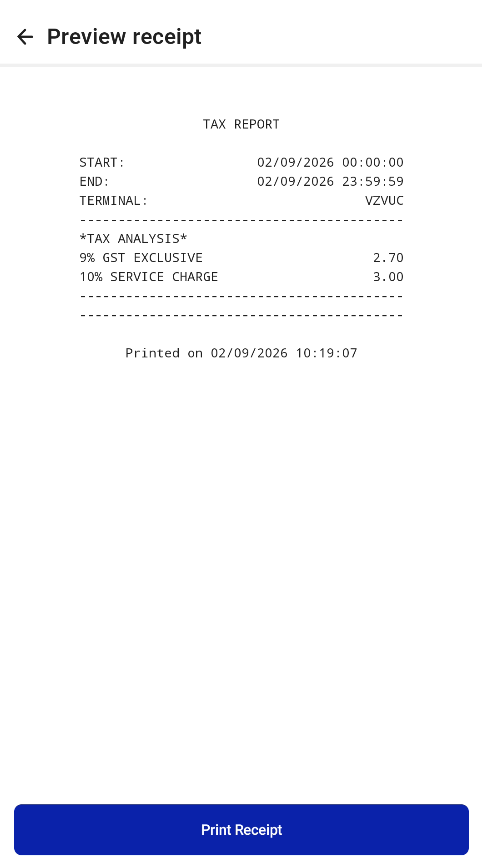 Tax Report filter and preview on the Standalone Kiosk
