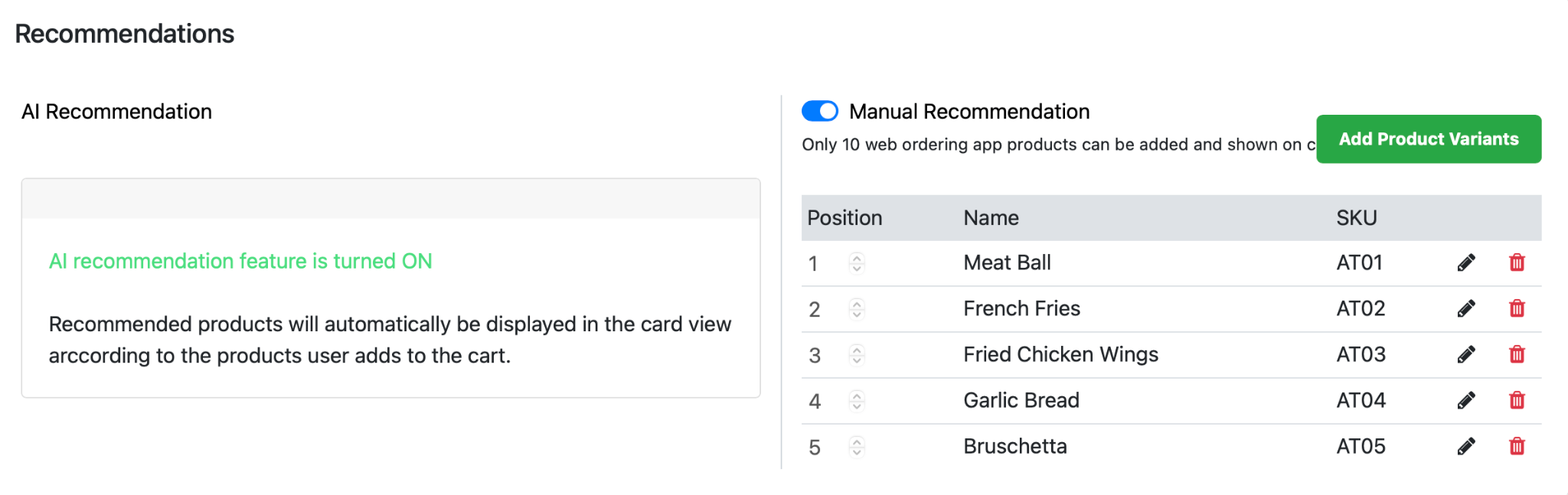 Top Picks recommendation on the kiosk and Recommendations settings in EPOS Backend