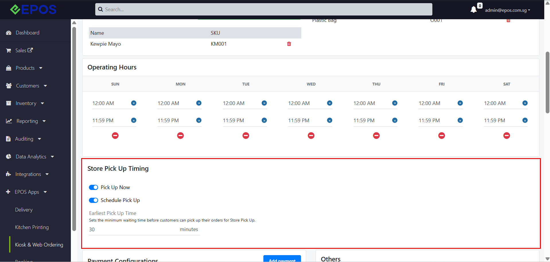 Pick Up Now and Schedule Pick Up both turned on