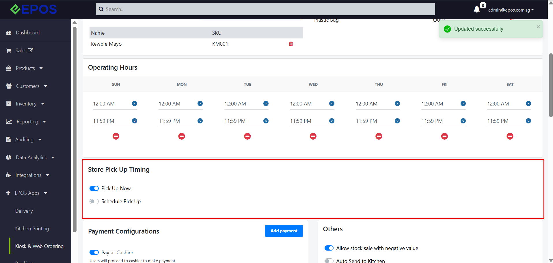 Earliest Pick Up Time hidden when Schedule Pick Up is turned off