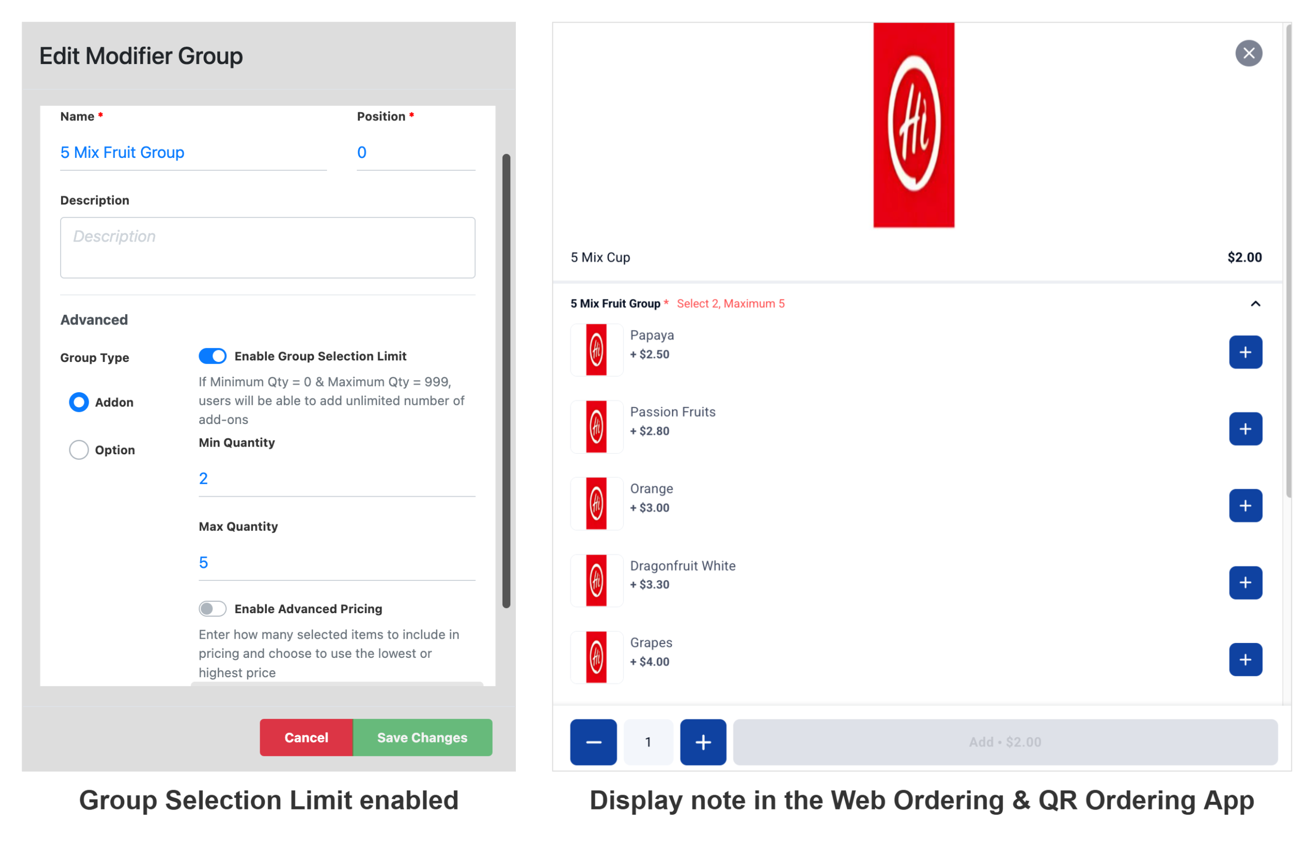 Group Selection Limit display note