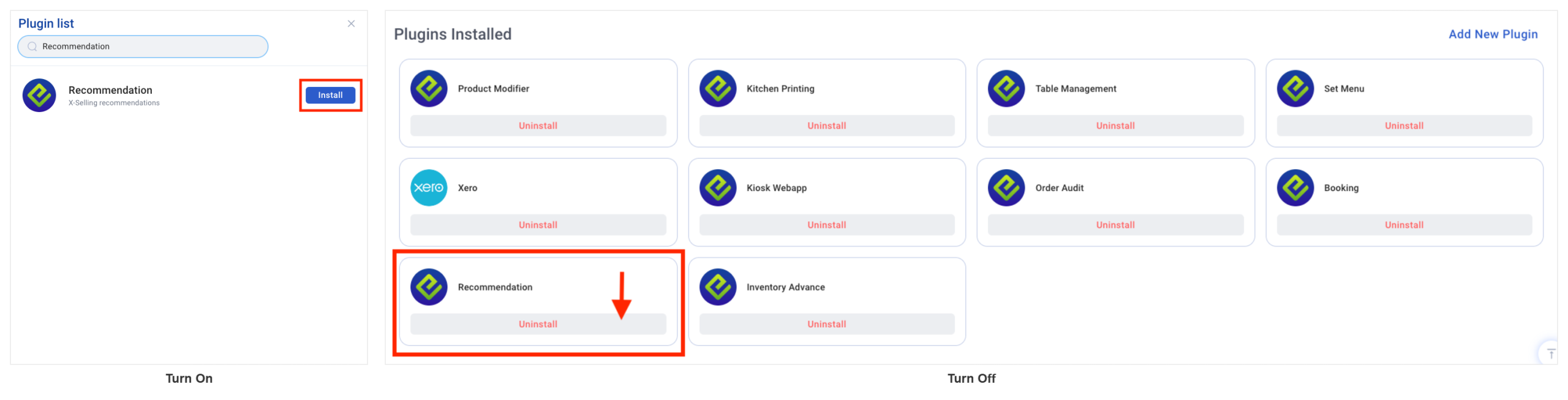 Installing and uninstalling the Recommendations plugin