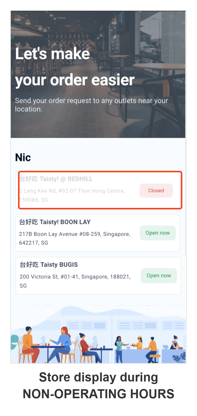 Web Ordering store display during non-operating hours